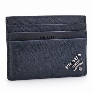 Prada Saffiano Metal Card Holder Bluette Navy Box Dust Bag Receipt Shopping Bag